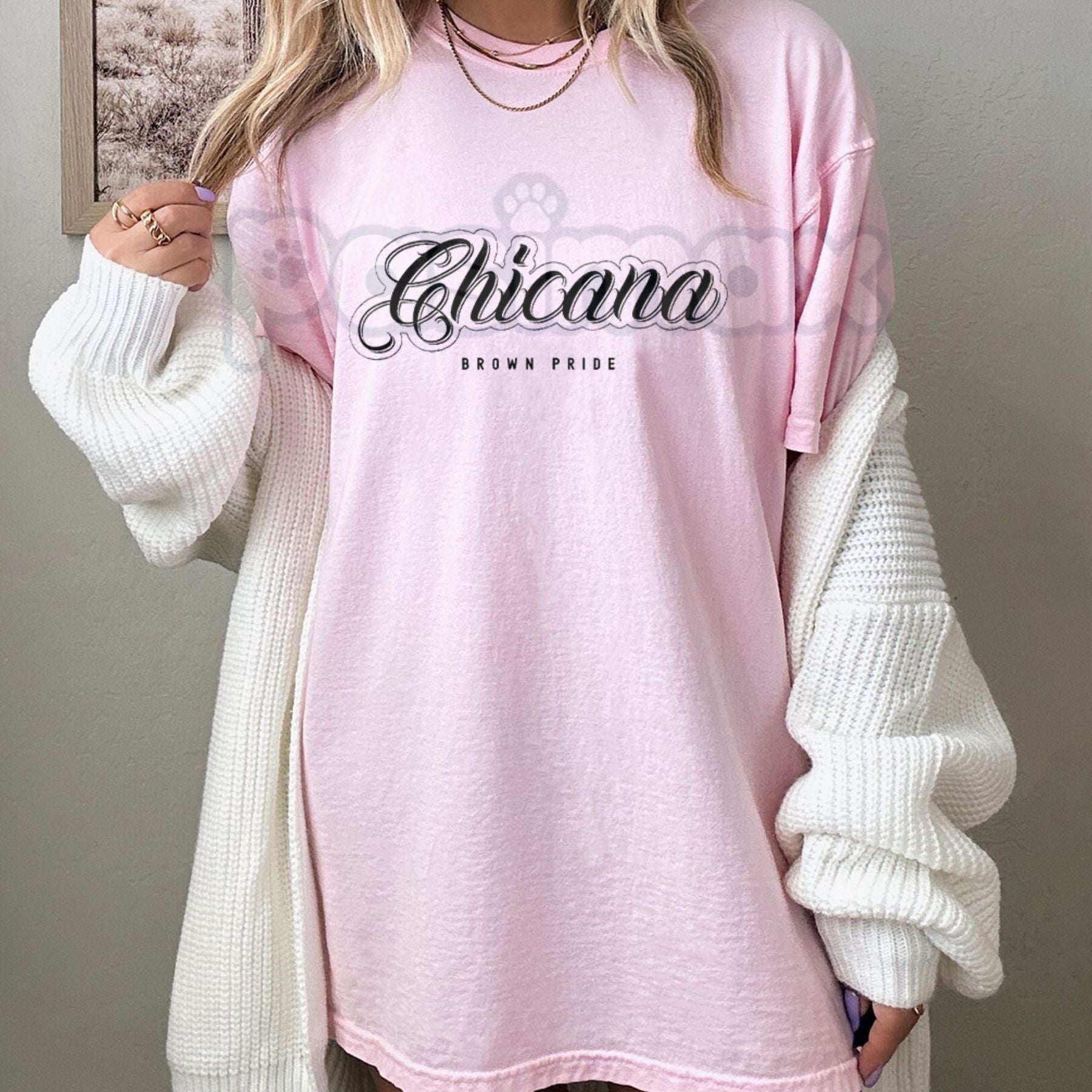 Chicana Brown Pride Oversized Graphic Tee - Vintage Lowrider Culture Clothing, Mexican Heritage Streetwear, Cholo Style Retro Aesthetic Shirt, Latina Empowerment Apparel-Pasimax