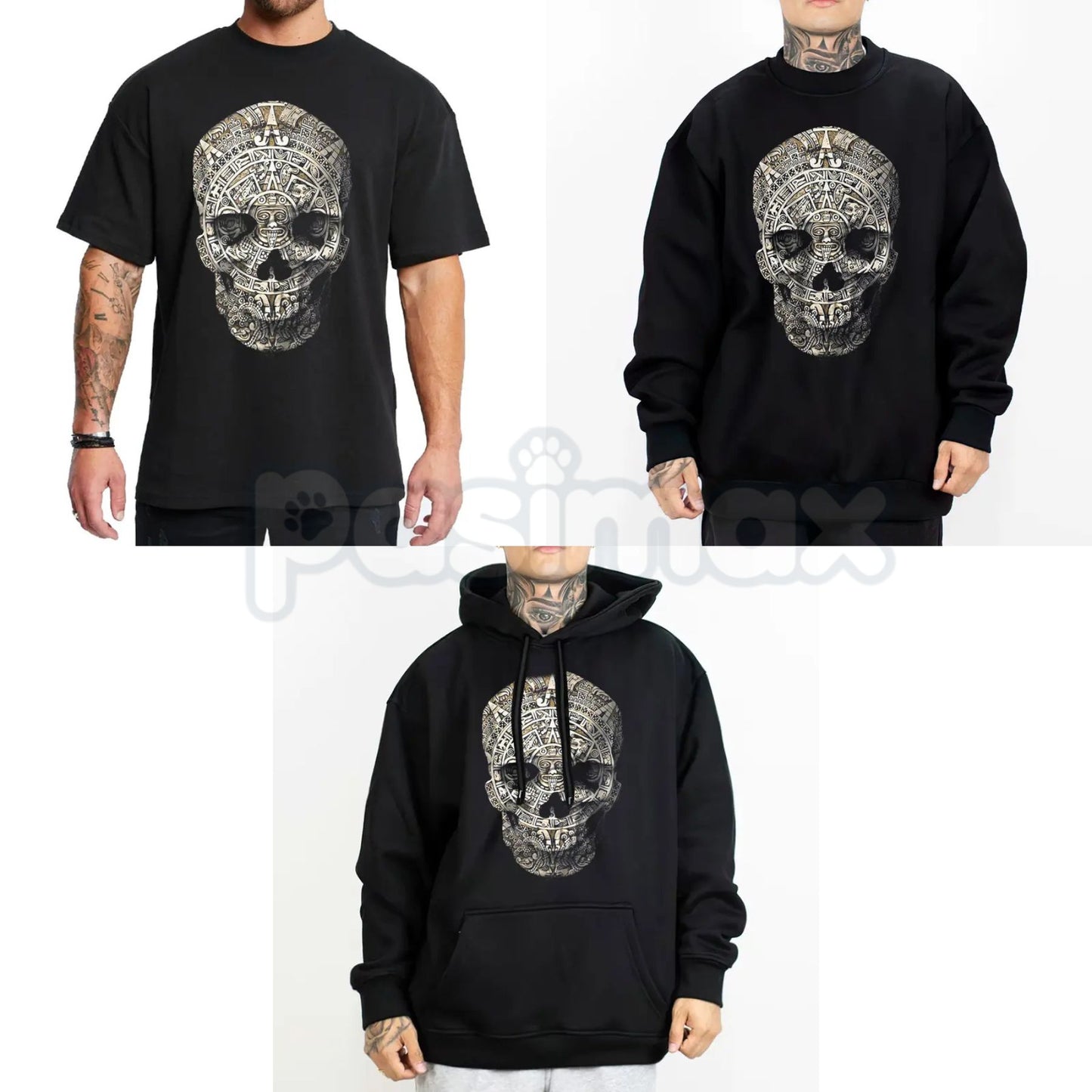 Chicano Skull Art Lowrider Shirt – Oversized Mexican Graphic Hoodie & Heavyweight Streetwear Sweatshirt-Pasimax