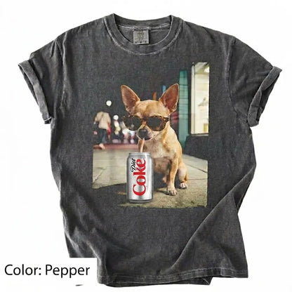 Comfort Colors® Dog Breeds Drinking Diet Coke T-Shirt – Funny Dog Dad Soda Lover Graphic Tee, Aesthetic Retro Puppy Animal Meme Shirt, Cute Pet Gift