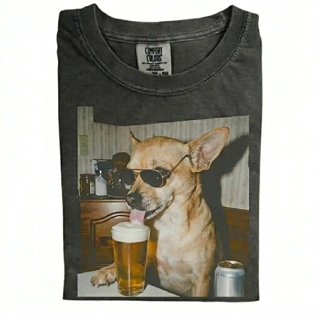 Comfort Colors® Custom Dog Breeds Drinking Beer T-Shirt – Vintage 90s Funny Edgy Dog Meme Tee, Aesthetic Retro Brewery Lover Dog Dad Gift Top