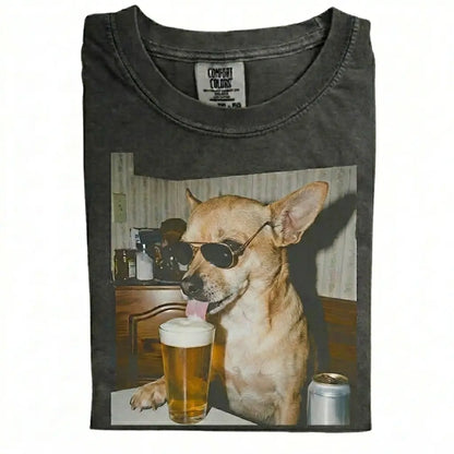 Comfort Colors® Custom Dog Breeds Drinking Beer T-Shirt – Vintage 90s Funny Edgy Dog Meme Tee, Aesthetic Retro Brewery Lover Dog Dad Gift Top