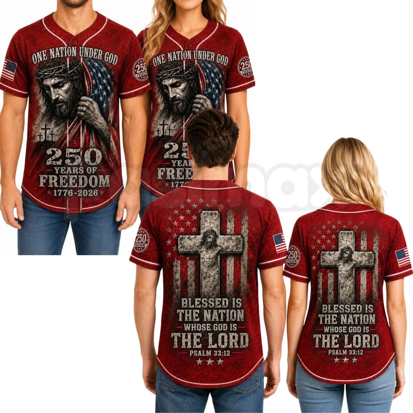 Christian Faith USA 250 Years of Freedom Baseball Jersey – Patriotic 1776–2026 Semiquincentennial Faith Shirt-Pasimax