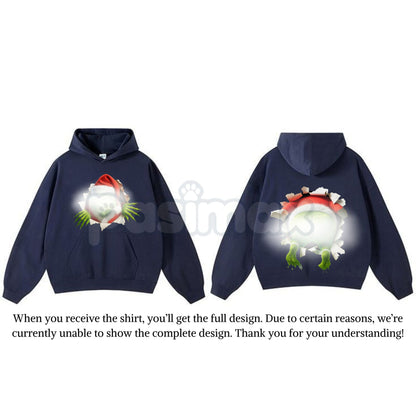 Christmas Movie Character Green Guy Through Hole 2-Sided Hoodie – Trendy Holiday Season Graphic Pullover, Unisex Classic Comfort Cotton-Pasimax