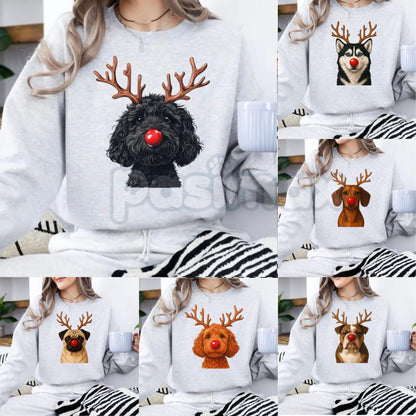 Christmas Reindeer Dog Sweatshirt – Festive Pet Graphic Holiday Apparel-Pasimax