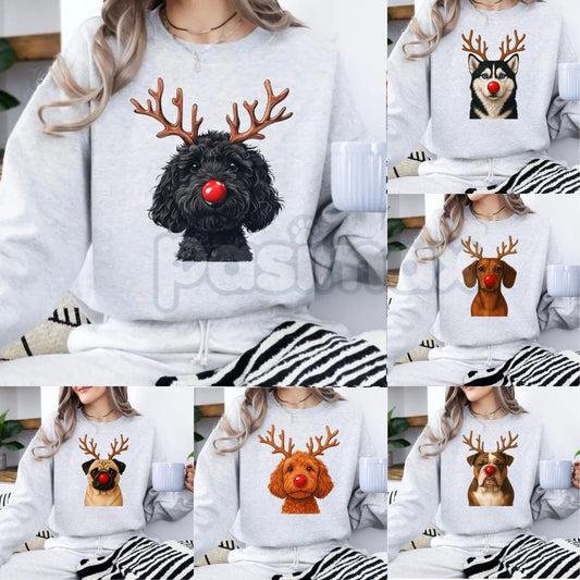 Christmas Reindeer Dog Sweatshirt – Festive Pet Graphic Holiday Apparel-Pasimax