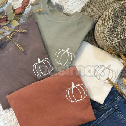 Classic Embroidered Pumpkin Comfort Colors Tee – Vintage Fall Style Shirt-Pasimax