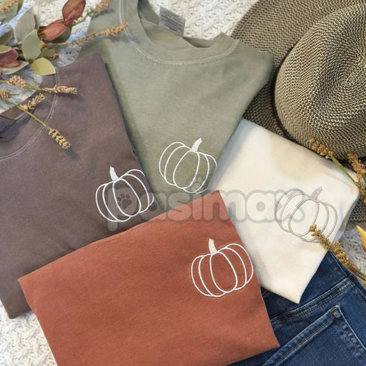 Classic Embroidered Pumpkin Comfort Colors Tee – Vintage Fall Style Shirt-Pasimax