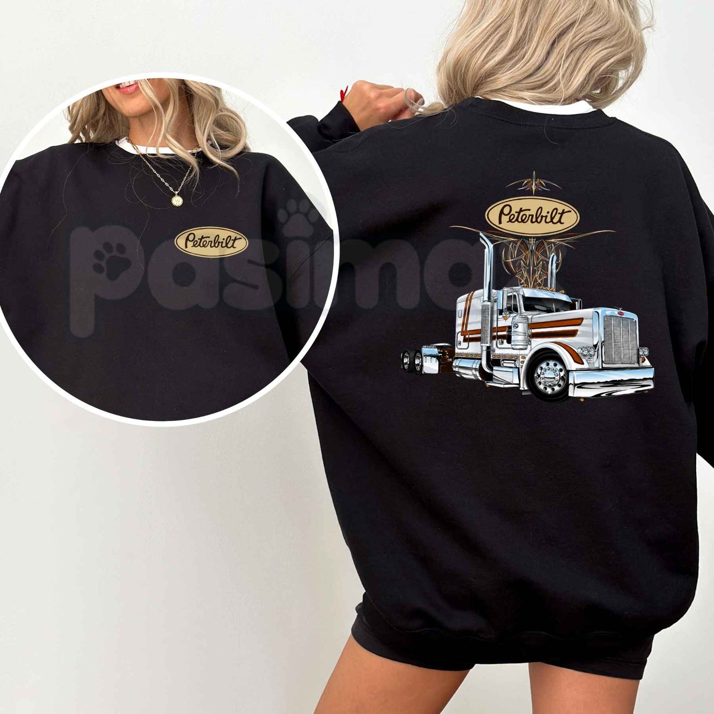 Classic Peterbilt Truck Sweatshirt | Vintage Diesel Graphic Crewneck-Pasimax