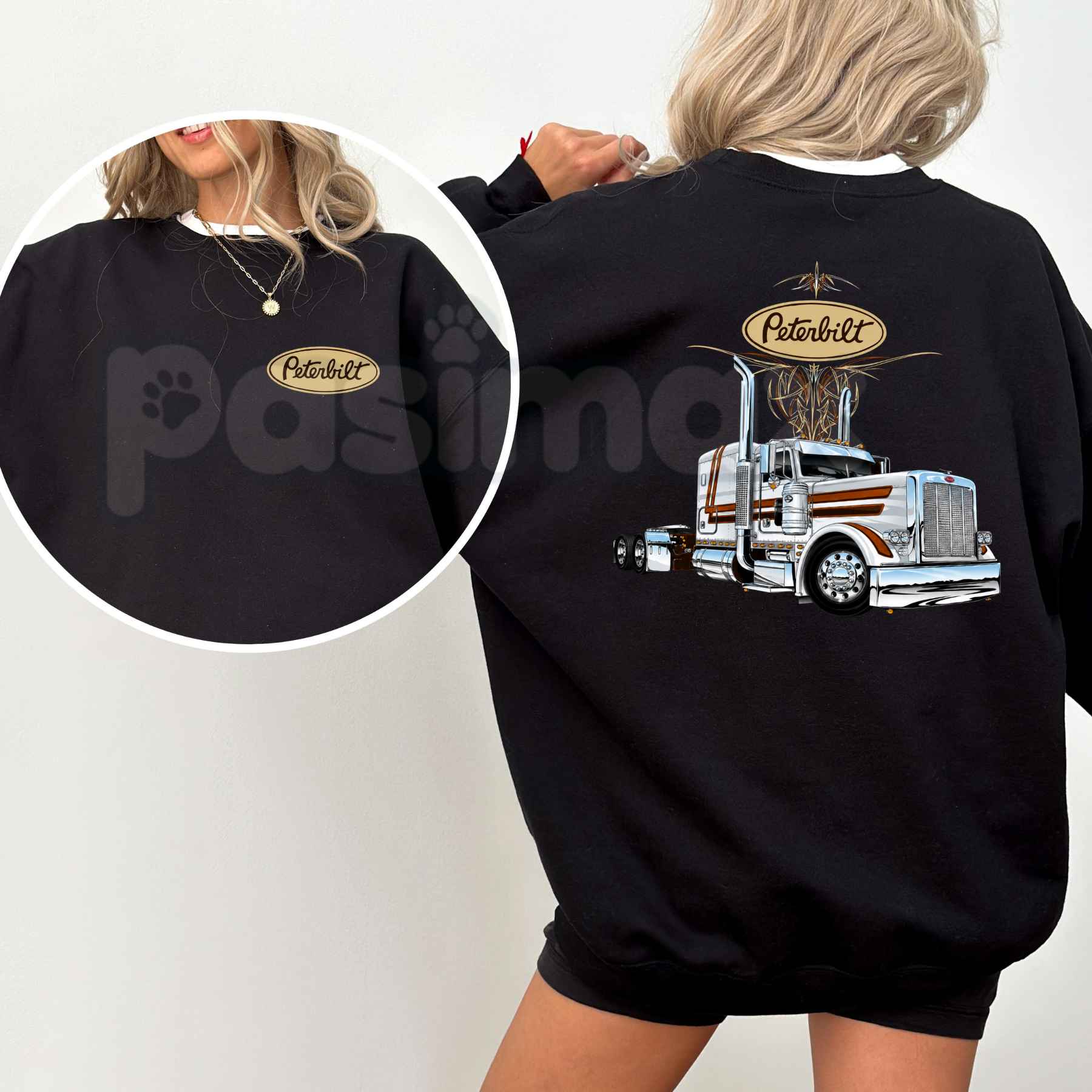 Classic Peterbilt Truck Sweatshirt | Vintage Diesel Graphic Crewneck-Pasimax
