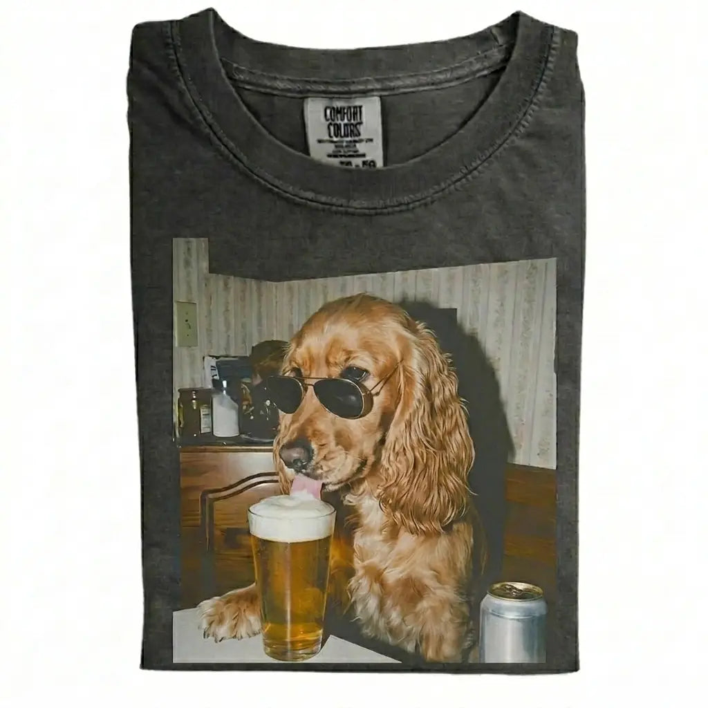 Comfort Colors® Custom Dog Breeds Drinking Beer T-Shirt – Vintage 90s Funny Edgy Dog Meme Tee, Aesthetic Retro Brewery Lover Dog Dad Gift Top