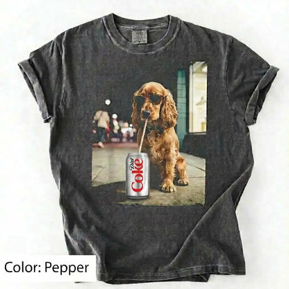 Comfort Colors® Dog Breeds Drinking Diet Coke T-Shirt – Funny Dog Dad Soda Lover Graphic Tee, Aesthetic Retro Puppy Animal Meme Shirt, Cute Pet Gift