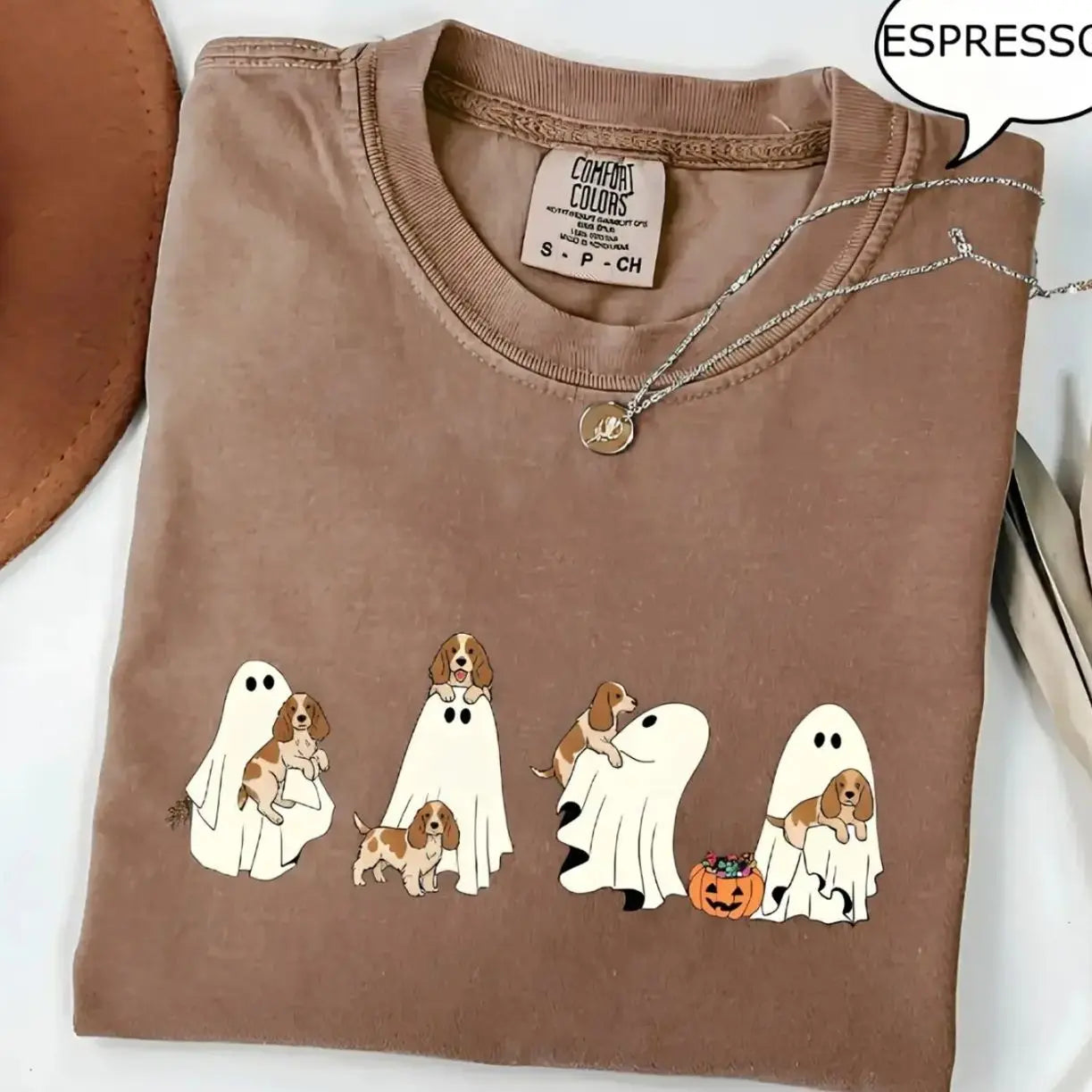 Comfort Colors® Custom Dog Halloween T-Shirt – Breeds Available Ghost Boba Tea Funny Pet Graphic Tee, Spooky Dog Lover Unisex Top