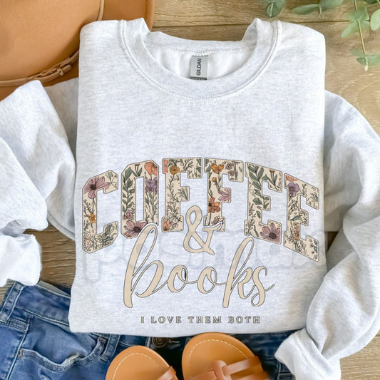 Coffee and Books Sweatshirt | Bookish Romance Reader Crewneck | Librarian Aesthetic Jumper | Dark Academia Coffee Lover Pullover | Literary Gift for Her | Cozy Reading Graphic Shirt-Pasimax