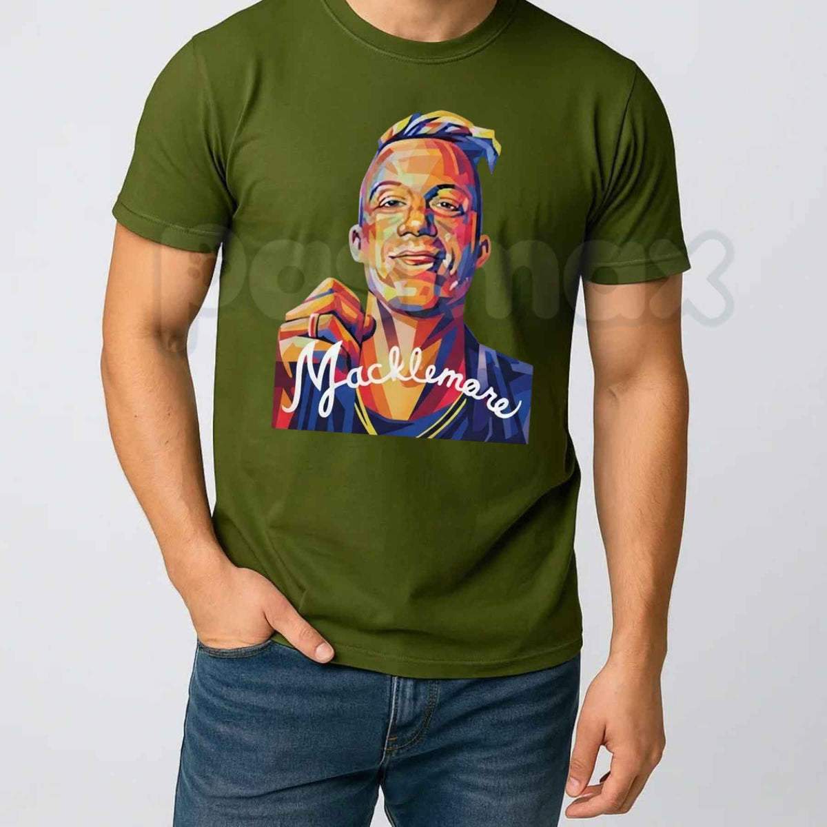 Color Geometric Macklemore Portrait Signature Print T-Shirt – Retro Pop Art Unisex Tee-Pasimax