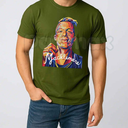 Color Geometric Macklemore Portrait Signature Print T-Shirt – Retro Pop Art Unisex Tee-Pasimax