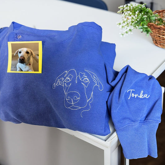 Custom Dog Embroidered Sweatshirt – Personalized Pet Line Art Sweatshirt, Perfect Gift for Dog Moms
