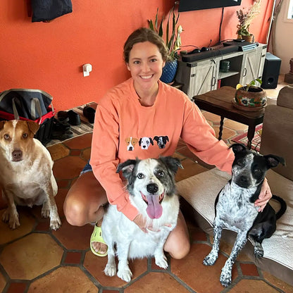 Custom Embroidered Full-Color Dog Sweatshirt from Photo with Names on Sleeve