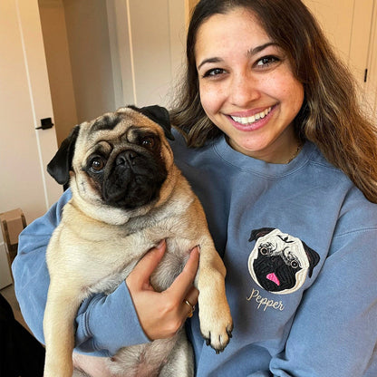 Custom Embroidered Full-Color Dog Sweatshirt from Photo with Names on Sleeve