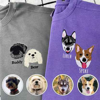 Custom Embroidered Full-Color Dog Sweatshirt from Photo with Names on Sleeve