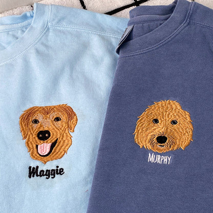 Custom Embroidered Full-Color Dog Sweatshirt from Photo with Names on Sleeve