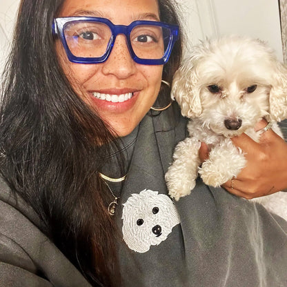 Custom Embroidered Full-Color Dog Sweatshirt from Photo with Names on Sleeve