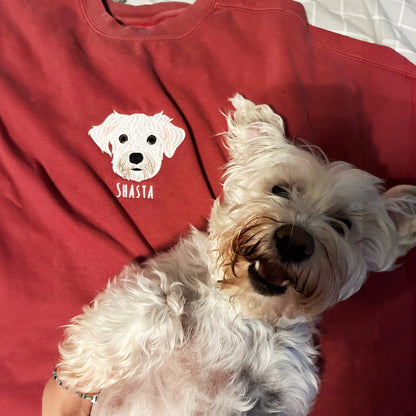 Custom Embroidered Full-Color Dog Sweatshirt from Photo with Names on Sleeve