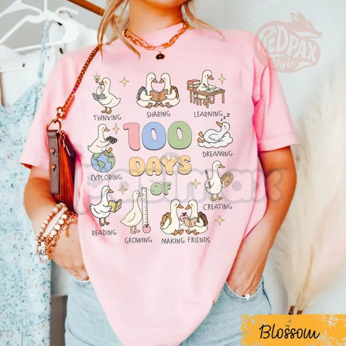 Comfort Colors® 100 Days of School Silly Goose T-Shirt – Teacher 100th Day Celebration Tee, Trendy Coquette School Goose Shirt, Funny Educator Gift-Pasimax