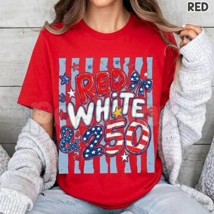Comfort Colors® 250th Anniversary T-Shirt – Retro Red White and 250 Tee, Preppy Patriotic USA Shirt, Vintage America Semi-Quincentennial Top-Pasimax