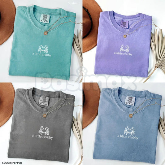 Comfort Colors® "A Little Crabby" T-Shirt – Minimalist Beach Graphic Tee, Funny Meme Summer Shirt, Trendy Coastal Aesthetic Top, Vacation Mode Shirt-Pasimax