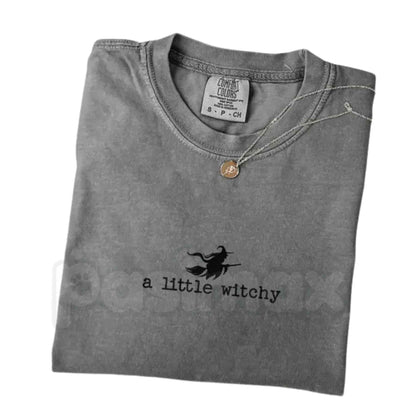 Comfort Colors® "A Little Witchy" Halloween T-Shirt – Trendy Funny Spooky Season Graphic Tee, Oversized Womens & Unisex Topp-Pasimax