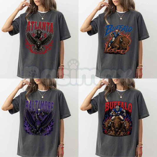 Comfort Colors® All 32 Teams Football Skull T-Shirt – Vintage 90s Style Gridiron Graphic Tee, Retro NFL Aesthetic Unisex Top-Pasimax