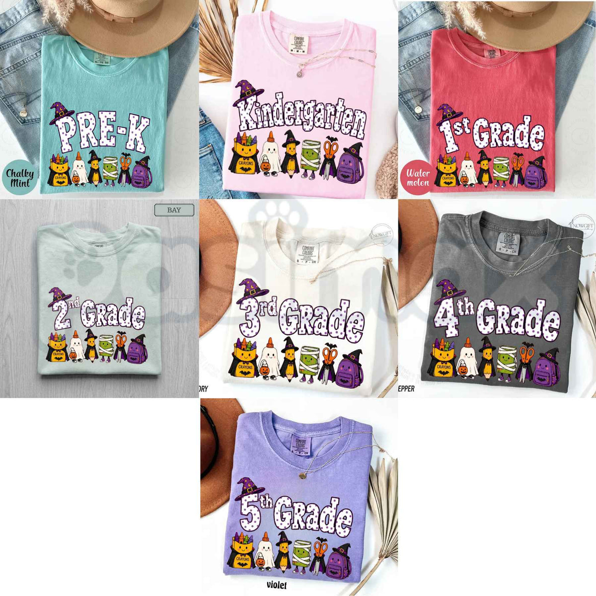 Comfort Colors® All Grade Halloween Teacher T-Shirt – Spooky Pencil Graphic Tee, Retro School Classroom Unisex Top & Gift-Pasimax