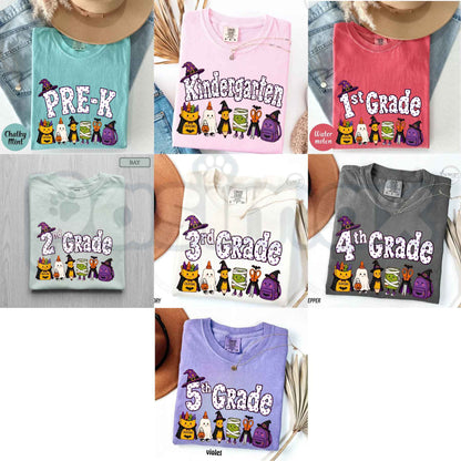 Comfort Colors® All Grade Halloween Teacher T-Shirt – Spooky Pencil Graphic Tee, Retro School Classroom Unisex Top & Gift-Pasimax