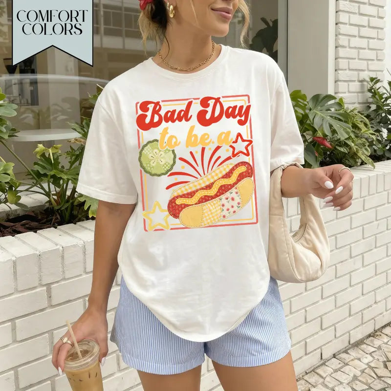 Comfort Colors® "Bad Day To Be A Hot Dog" T-Shirt – Funny 4th of July Summer Tee, Retro Grill Master Glizzy Graphic Independence Day Holiday Top-Pasimax