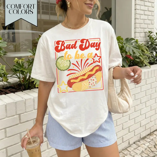 Comfort Colors® "Bad Day To Be A Hot Dog" T-Shirt – Funny 4th of July Summer Tee, Retro Grill Master Glizzy Graphic Independence Day Holiday Top-Pasimax