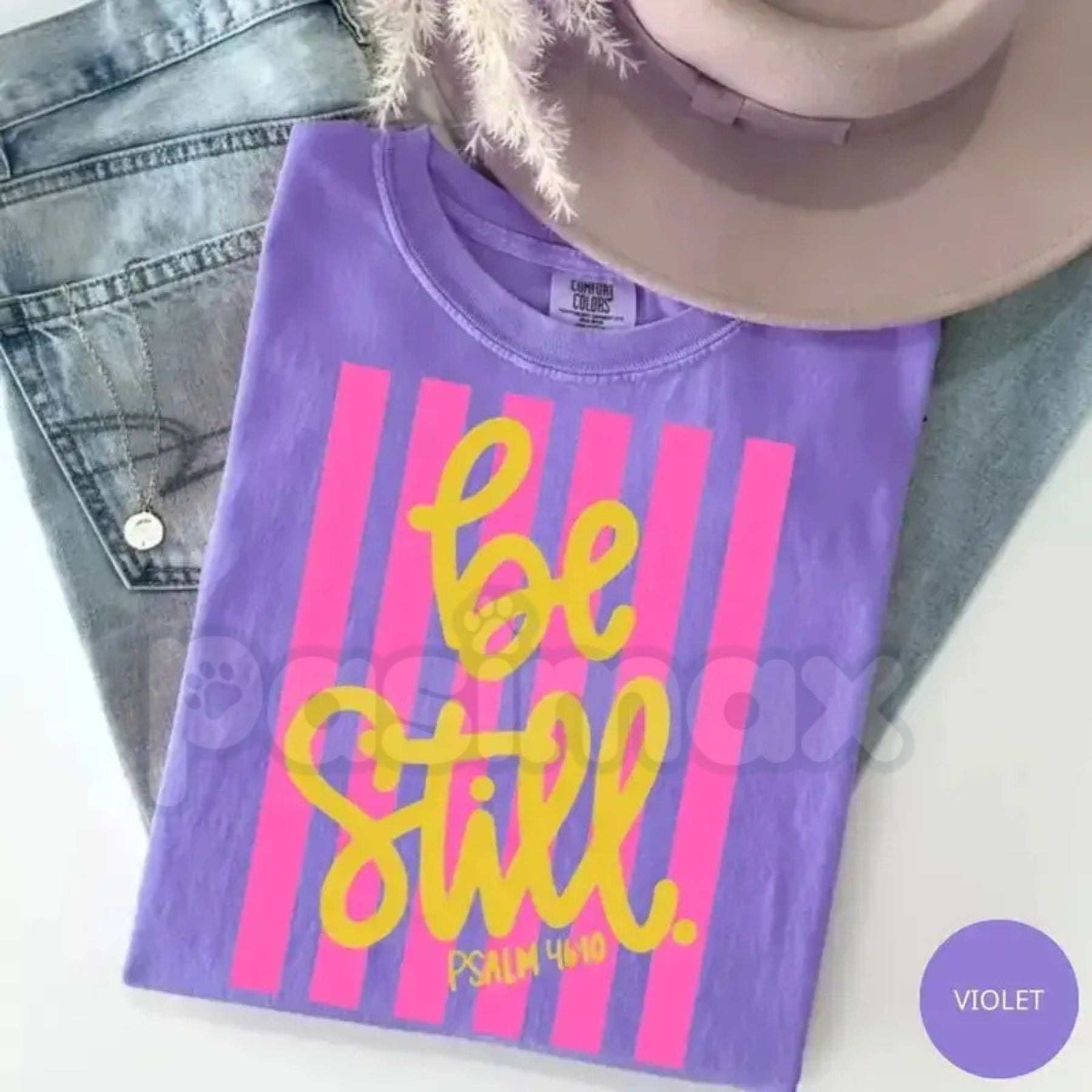 Comfort Colors® Be Still T-Shirt – Love Like Jesus Pink Stripes Graphic Tee, Girly Christian Aesthetic Shirt, Trendy Faith-Based Preppy Top-Pasimax