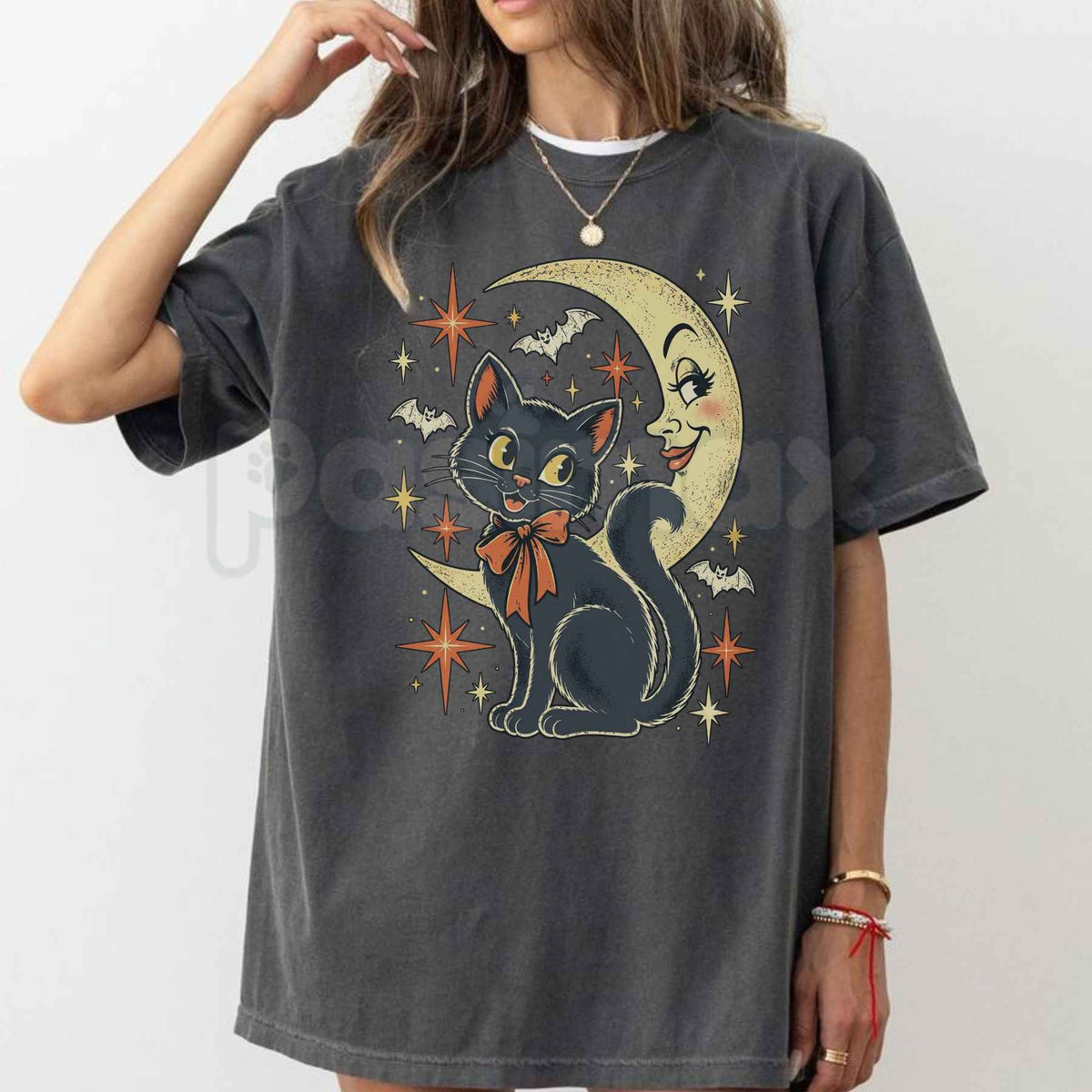 Comfort Colors® Black Cat Halloween T-Shirt – Y2K Vintage Graphic Tee, Witchy Moon Pumpkin Unisex Top & Goth Gift-Pasimax