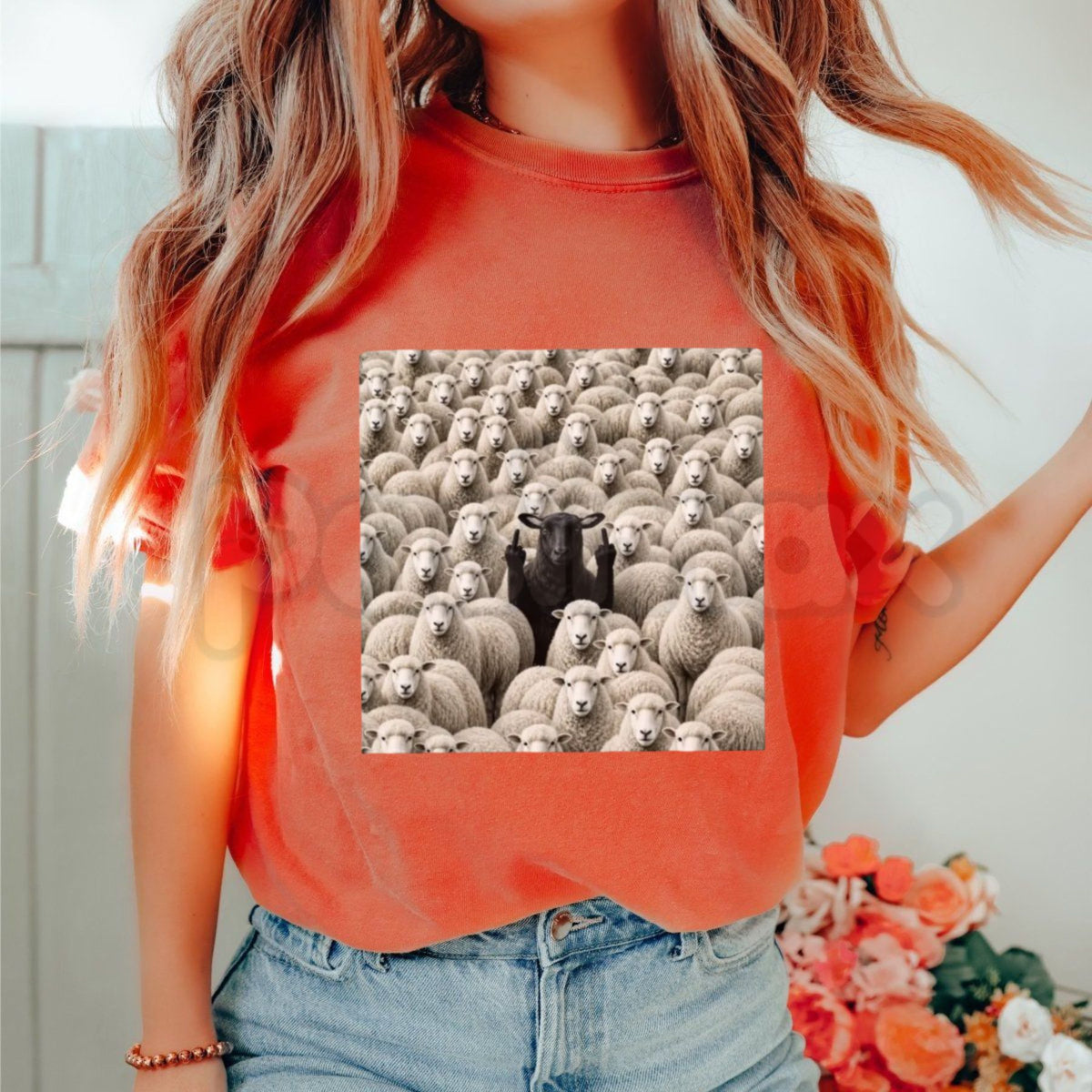 Comfort Colors® Black Sheep Flipping Off T-Shirt – Retro Rebel Graphic Tee, Sarcastic Middle Finger Unisex Top & Adult Humor Gift-Pasimax