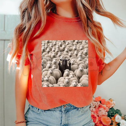 Comfort Colors® Black Sheep Flipping Off T-Shirt – Retro Rebel Graphic Tee, Sarcastic Middle Finger Unisex Top & Adult Humor Gift-Pasimax