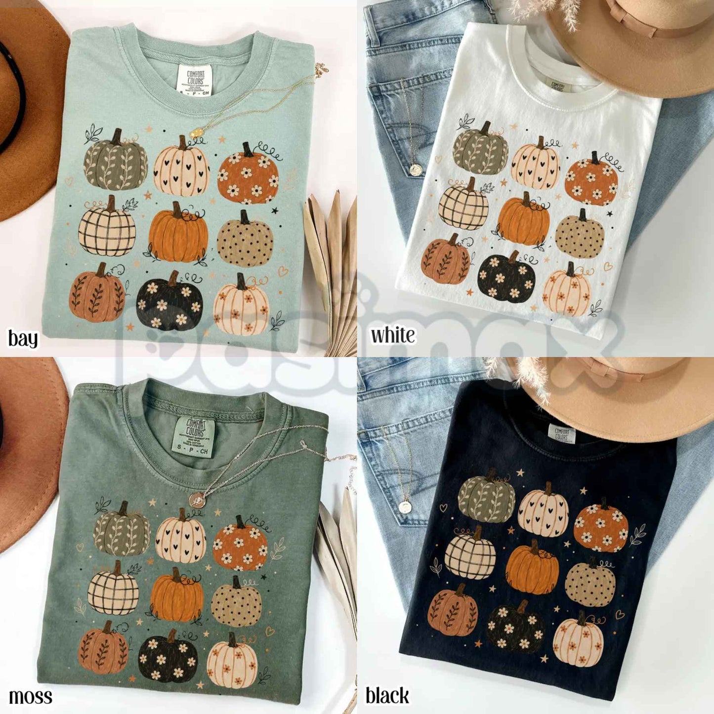 Comfort Colors® Boho Pumpkin Pattern T-Shirt – Cute Cottagecore Fall Harvest Graphic Tee, Thanksgiving Aesthetic Unisex Top-Pasimax