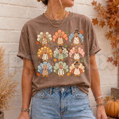 Comfort Colors® Boho Turkey Thanksgiving T-Shirt – Preppy Floral Fall Wild Turkey Graphic Tee, Whimsical Give Thanks Unisex Top & Gift-Pasimax