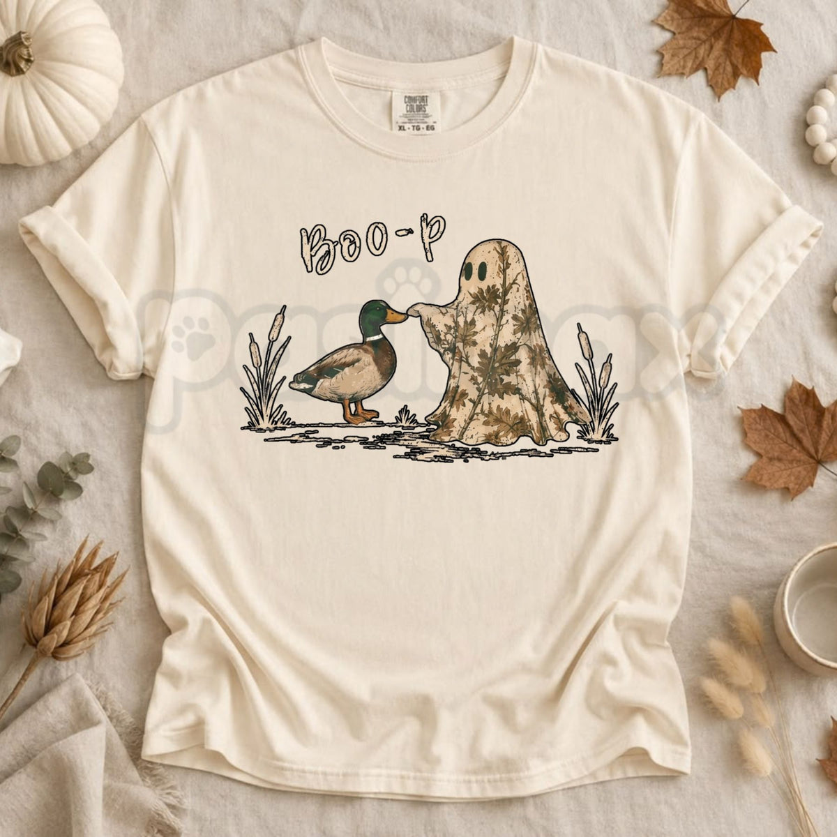 Comfort Colors® Boo-P Duck & Camo Ghost Halloween T-Shirt – Retro Spooky Season Graphic Tee, Outdoor Hunting Unisex Top & Gift-Pasimax