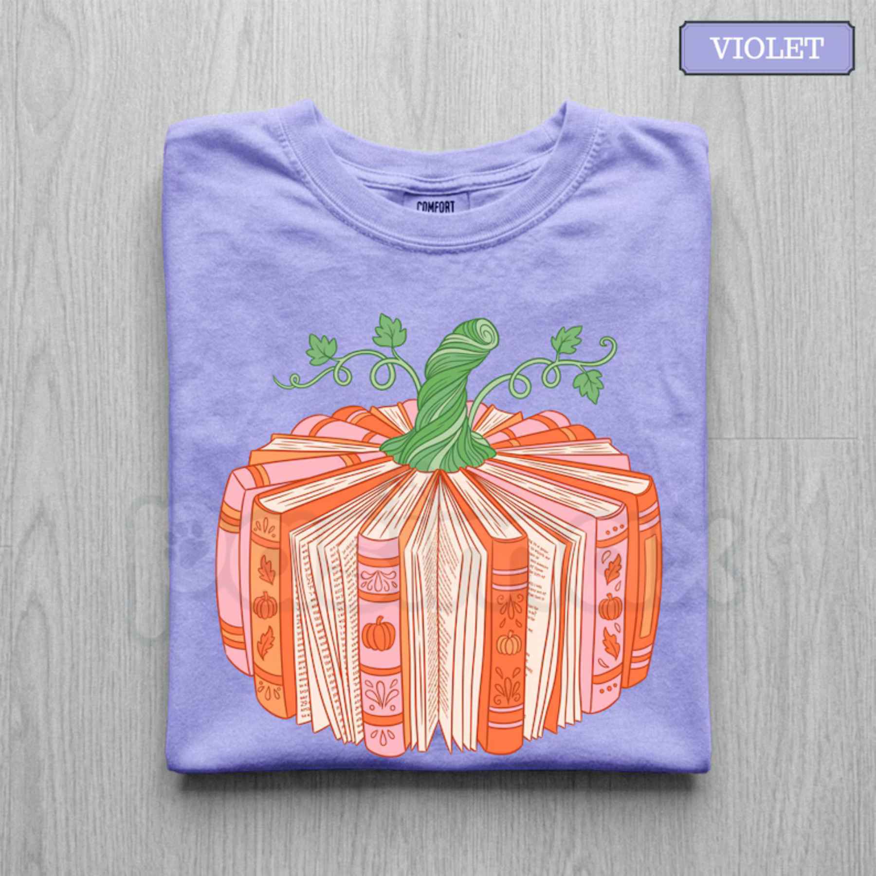 Comfort Colors® Book Pumpkin T-Shirt – Bookish Fall Reader Graphic Tee, Cute Autumn Bookworm Librarian Unisex Top & Gift-Pasimax