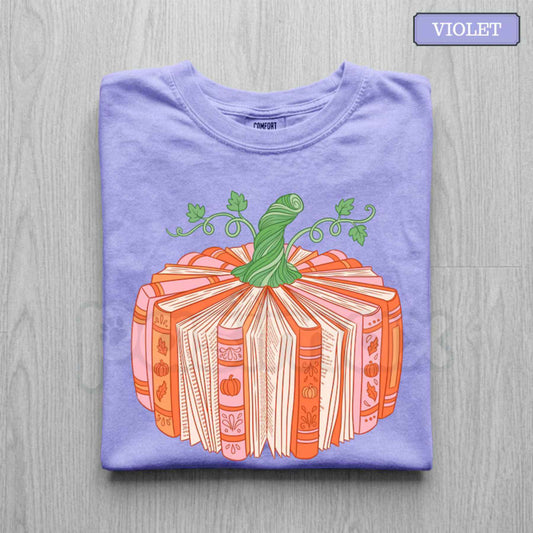 Comfort Colors® Book Pumpkin T-Shirt – Bookish Fall Reader Graphic Tee, Cute Autumn Bookworm Librarian Unisex Top & Gift-Pasimax