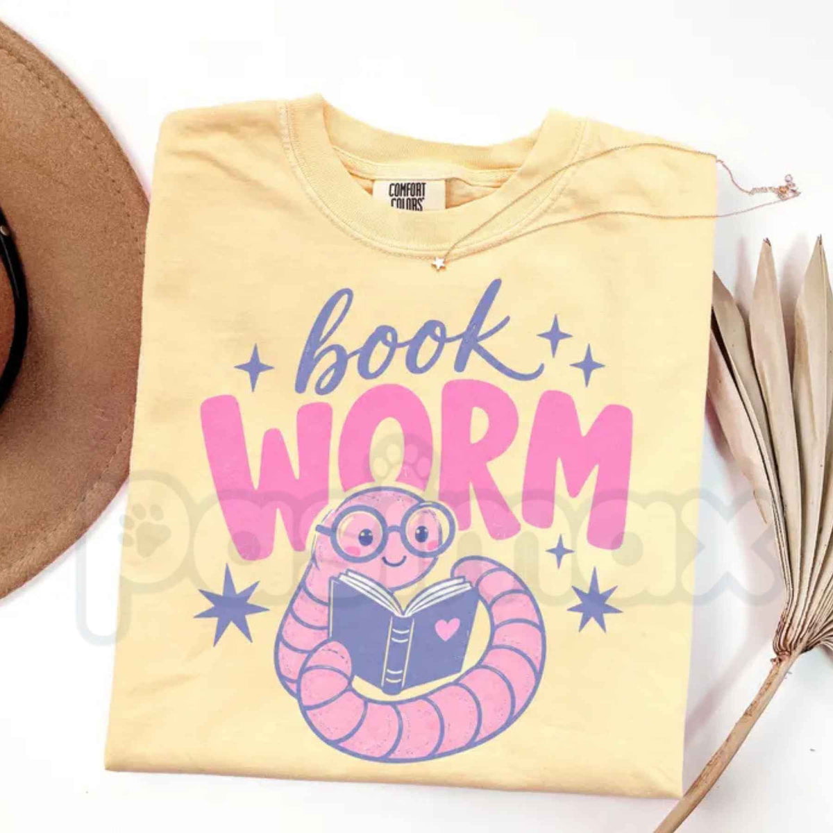 Comfort Colors® Book Worm T-Shirt – Trendy Reading Worm Graphic Tee, Book Lover & Reading Teacher Unisex Top & Gift-Pasimax