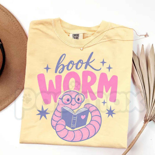 Comfort Colors® Book Worm T-Shirt – Trendy Reading Worm Graphic Tee, Book Lover & Reading Teacher Unisex Top & Gift-Pasimax