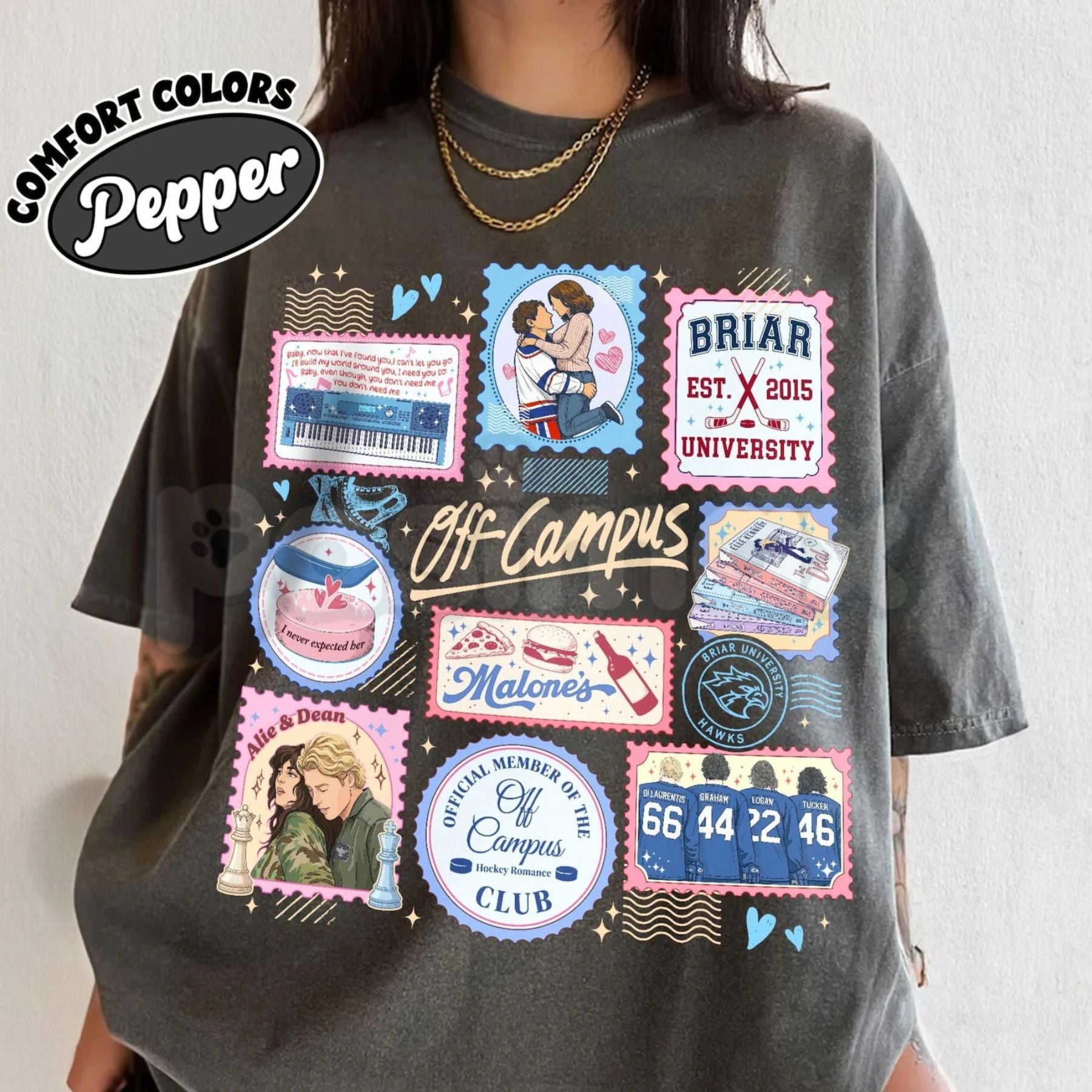 Comfort Colors® Briar University Hockey Stamps T-Shirt – Retro Bookish Romance Graphic Tee, Vintage Ice Hockey Player Merch, Cute Smut Reader Gift-Pasimax