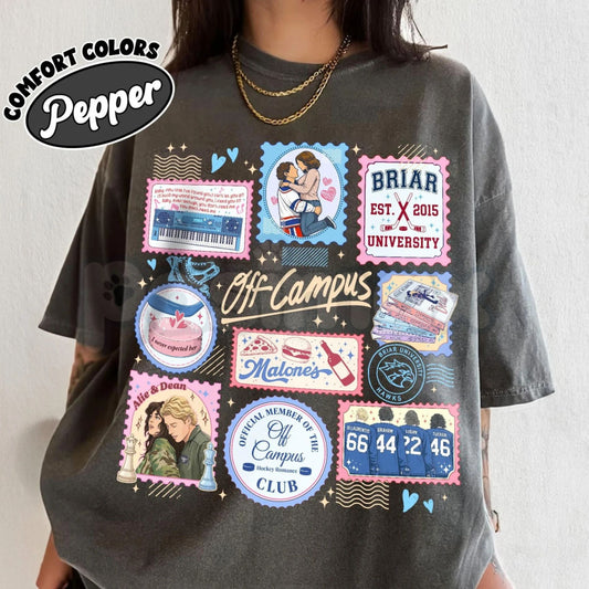 Comfort Colors® Briar University Hockey Stamps T-Shirt – Retro Bookish Romance Graphic Tee, Vintage Ice Hockey Player Merch, Cute Smut Reader Gift-Pasimax