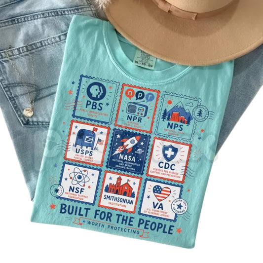 Comfort Colors® "Built For The People" T-Shirt – Retro Democratic Institutions Stamp Graphic Tee, Vintage Civic Pride Aesthetic Heritage Top-Pasimax