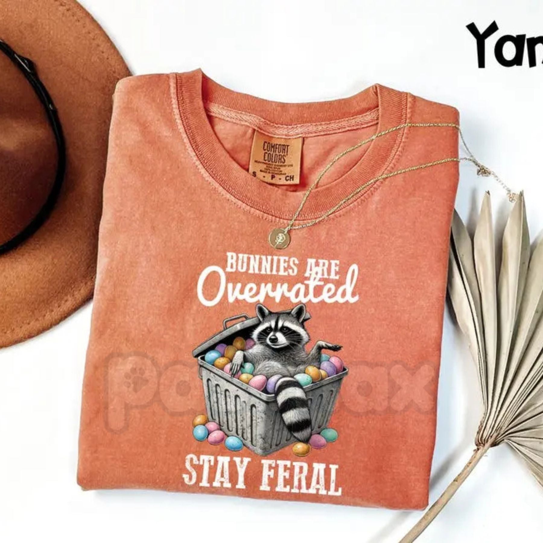 Comfort Colors® "Bunnies Are Overrated" Stay Feral T-Shirt – Funny Sarcastic Raccoon Easter Tee, Trash Panda Holiday Top, Trendy Chaos Mama Gift-Pasimax